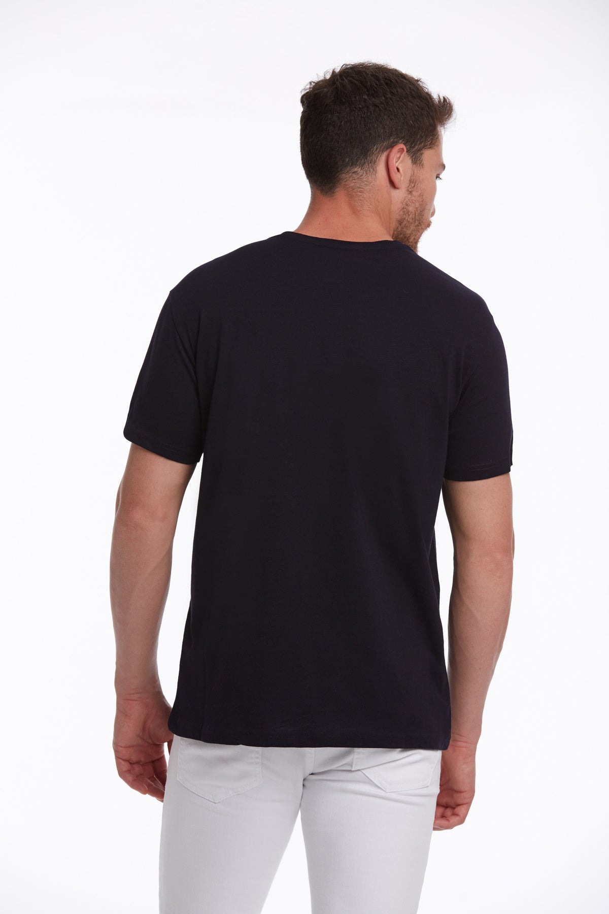 Slim Fit Basic Cotton Navy Crew Neck T-Shirt - SAYKI
