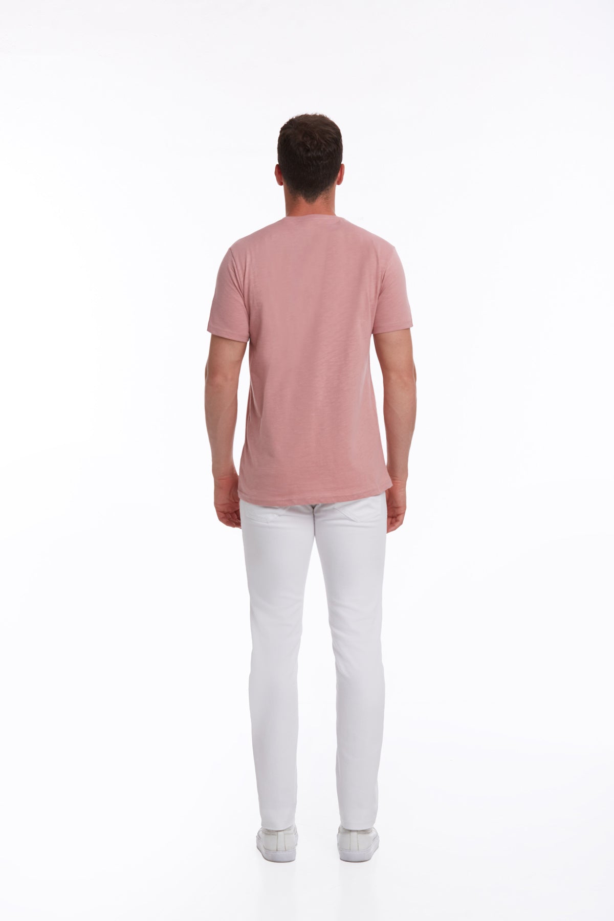 Slim Fit Basic Cotton Pink Crew Neck T-Shirt - SAYKI
