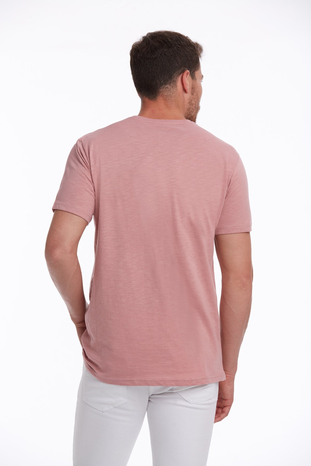 Slim Fit Basic Cotton Pink Crew Neck T-Shirt - SAYKI