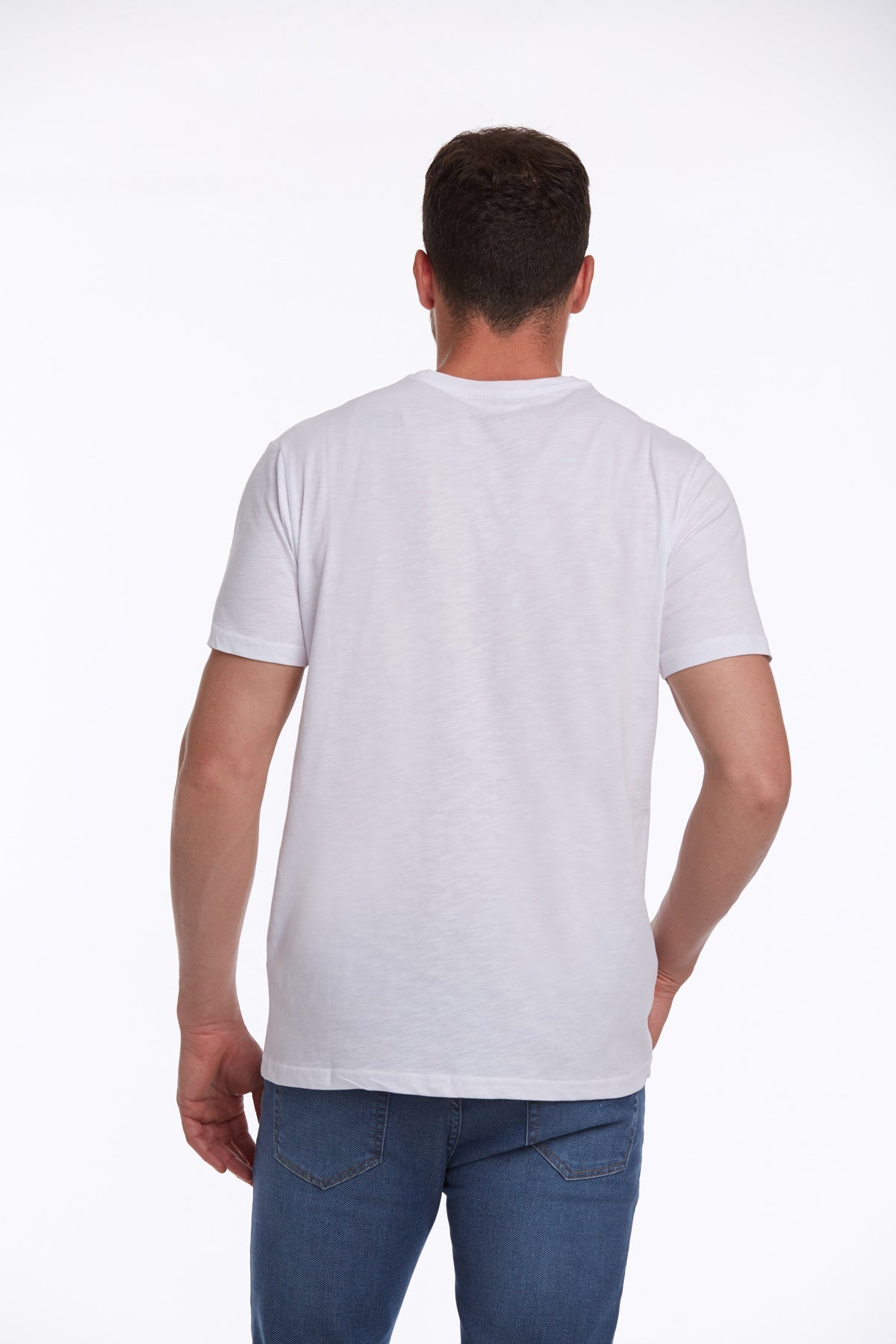 Slim Fit Basic Cotton White Crew Neck T-Shirt - SAYKI