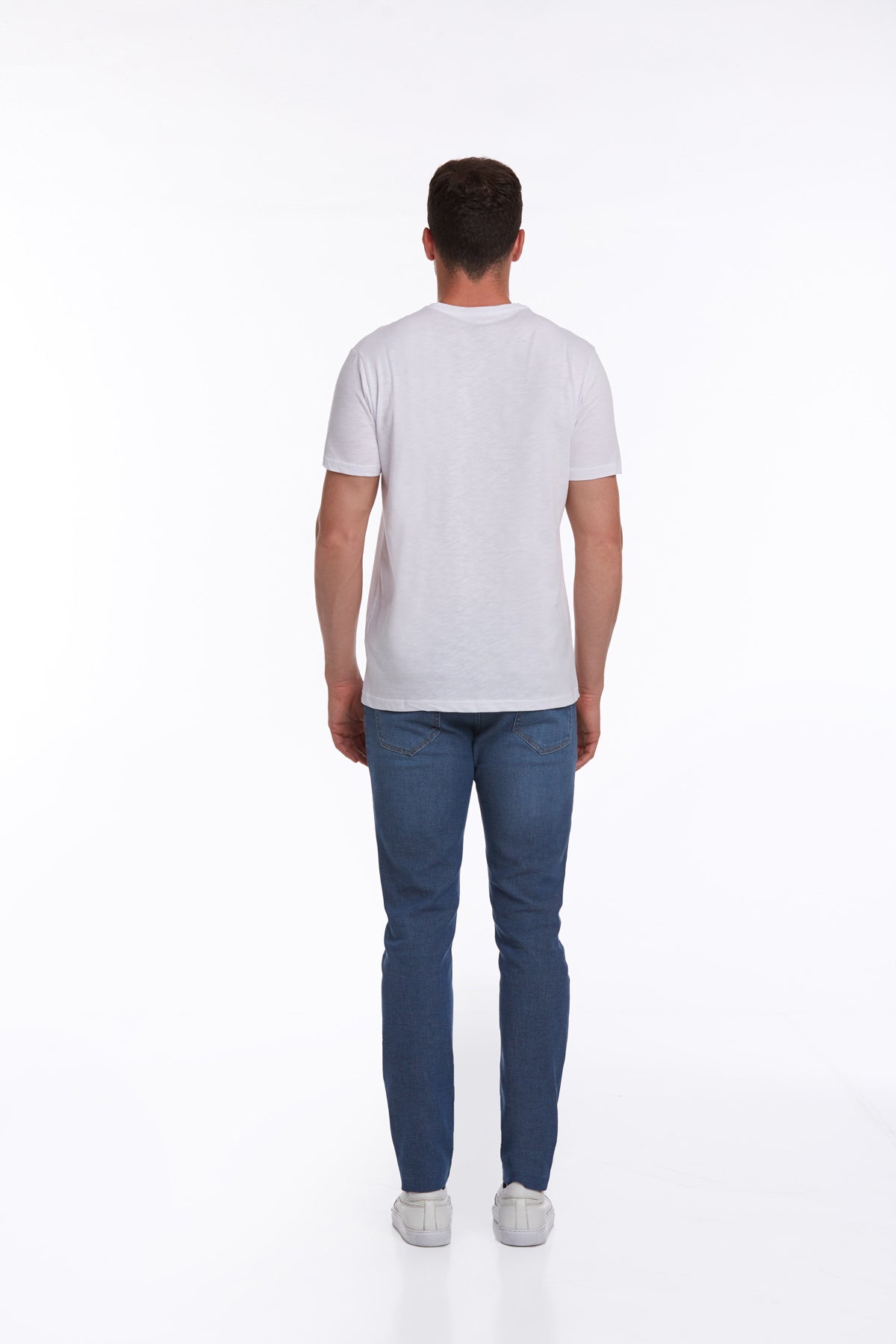 Slim Fit Basic Cotton White Crew Neck T-Shirt - SAYKI