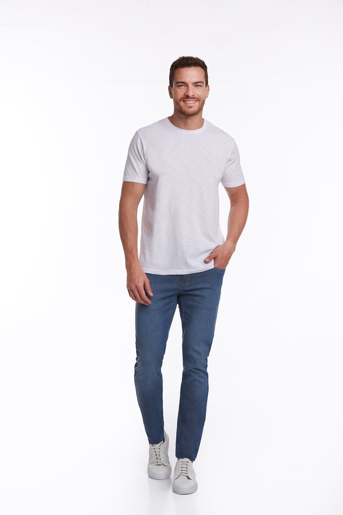 Slim Fit Basic Cotton White Crew Neck T-Shirt - SAYKI