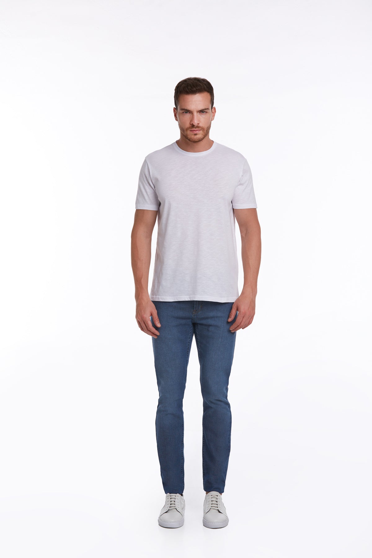 Slim Fit Basic Cotton White Crew Neck T-Shirt - SAYKI