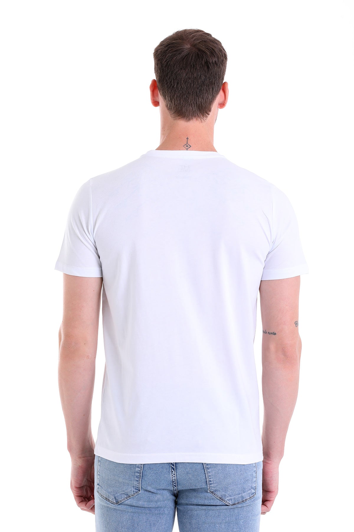 Slim Fit Basic Cotton White V-Neck T-Shirt - SAYKI