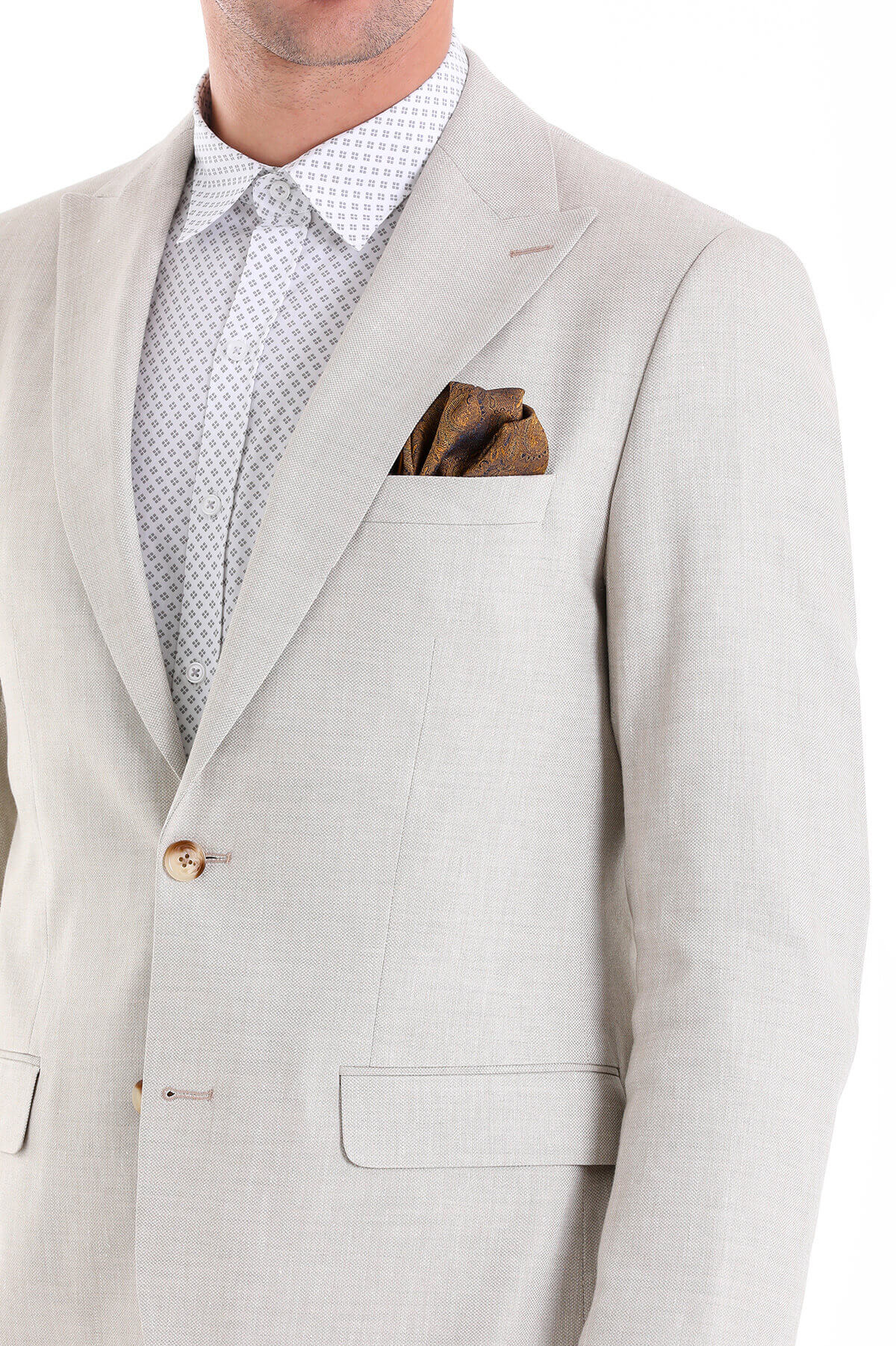 Slim Fit Beige Peak Lapel Linen Casual Suit - SAYKI