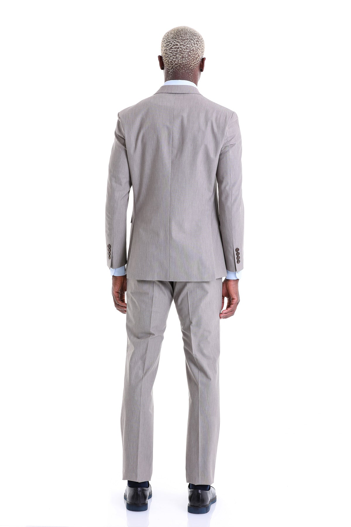 Slim Fit Beige Peak Lapel Wool Blend Classic Suit - SAYKI
