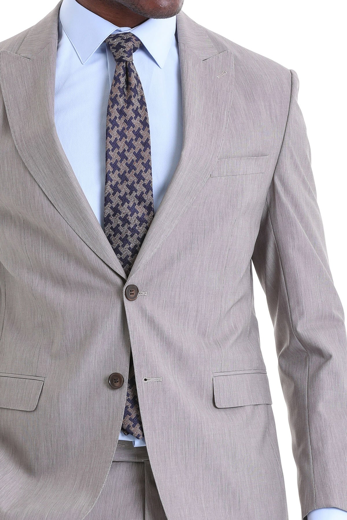 Slim Fit Beige Peak Lapel Wool Blend Classic Suit - SAYKI