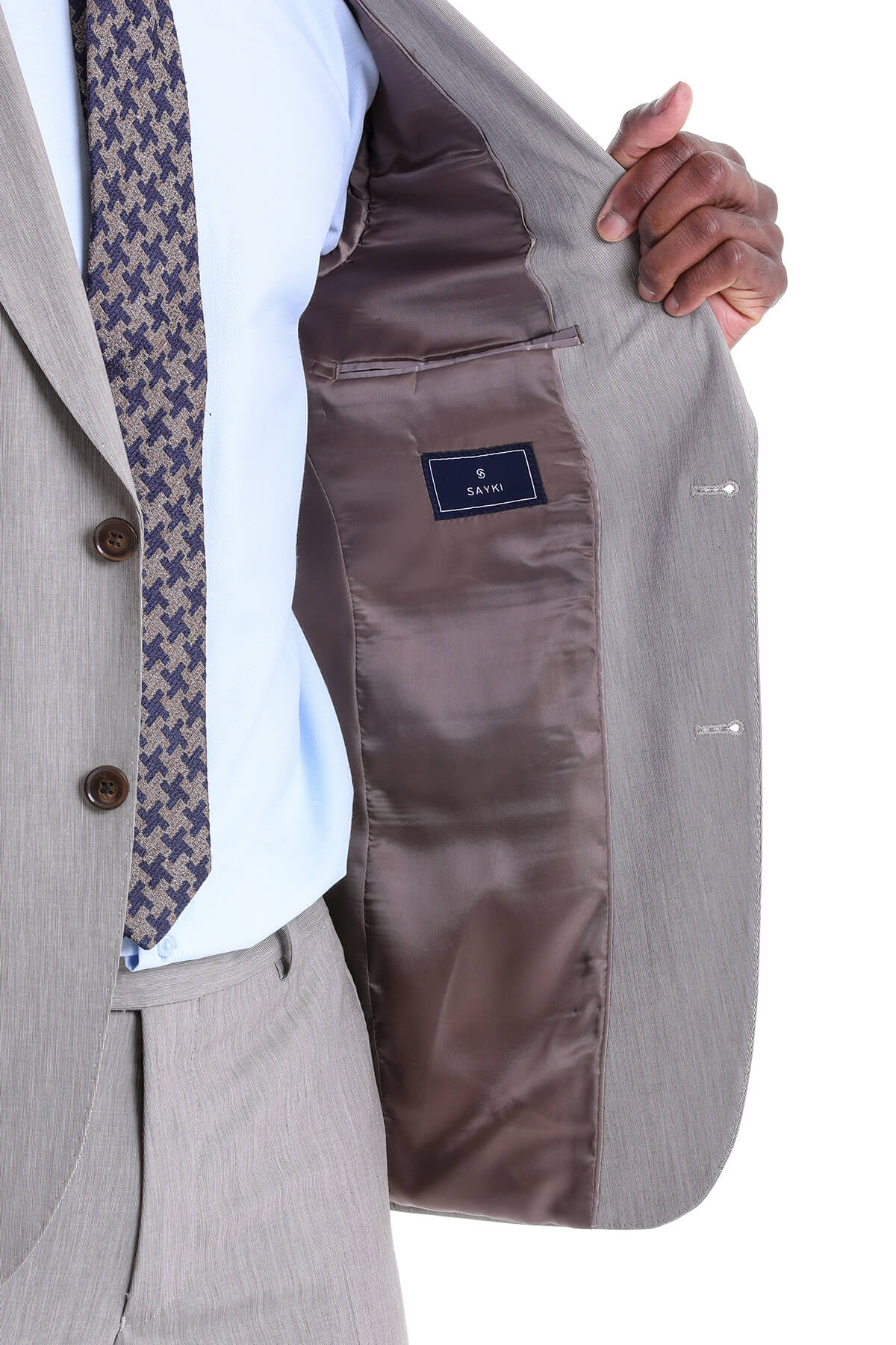 Slim Fit Beige Peak Lapel Wool Blend Classic Suit - SAYKI