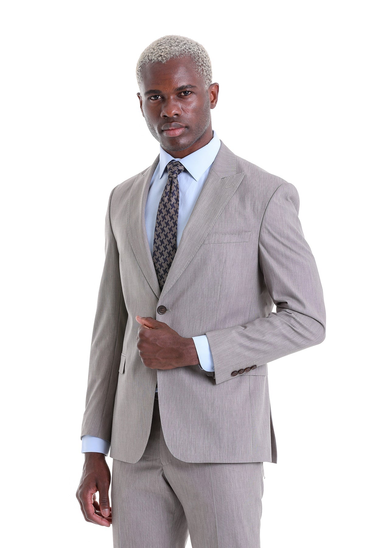 Slim Fit Beige Peak Lapel Wool Blend Classic Suit - SAYKI