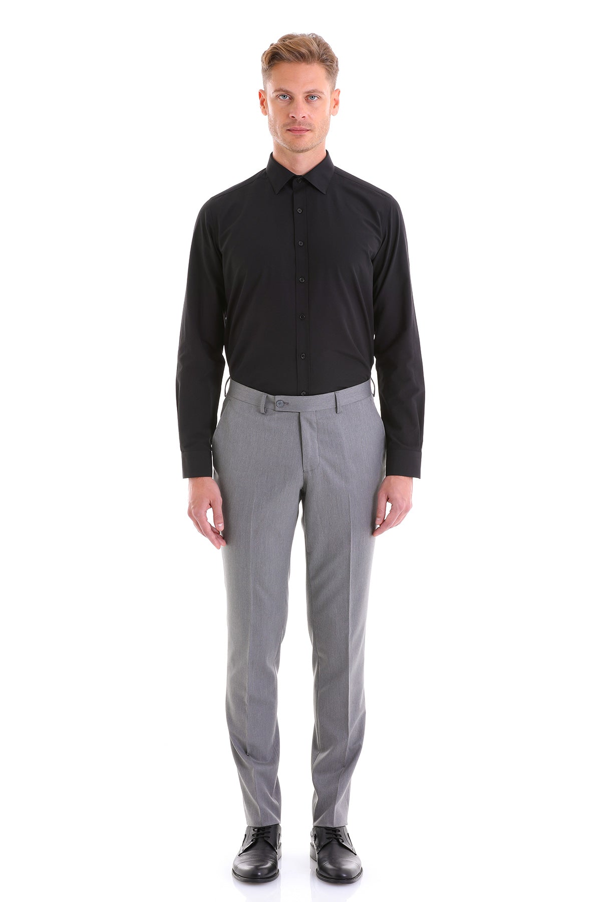 Slim Fit Black Cotton Blend Dress Shirt - SAYKI