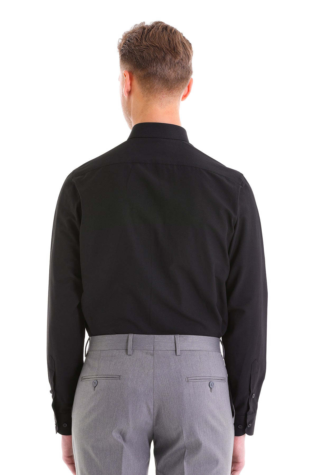 Slim Fit Black Cotton Blend Dress Shirt - SAYKI