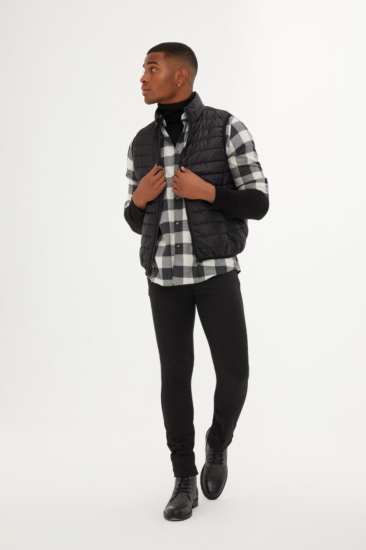 Slim Fit Black Down Like Padded Vest - SAYKI