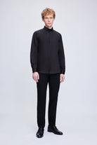 Slim Fit Black Long Sleeve 100% Cotton Dress Shirt - SAYKI