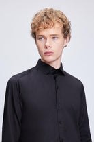 Slim Fit Black Long Sleeve 100% Cotton Dress Shirt - SAYKI