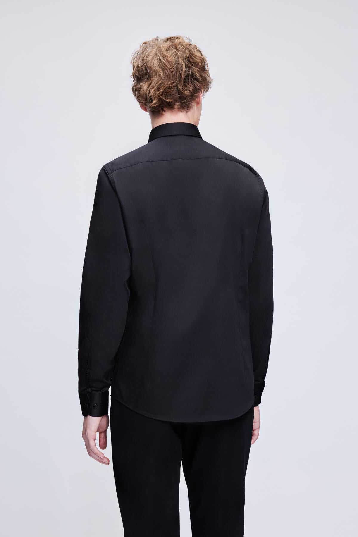 Slim Fit Black Long Sleeve 100% Cotton Dress Shirt - SAYKI