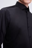 Slim Fit Black Long Sleeve 100% Cotton Dress Shirt - SAYKI
