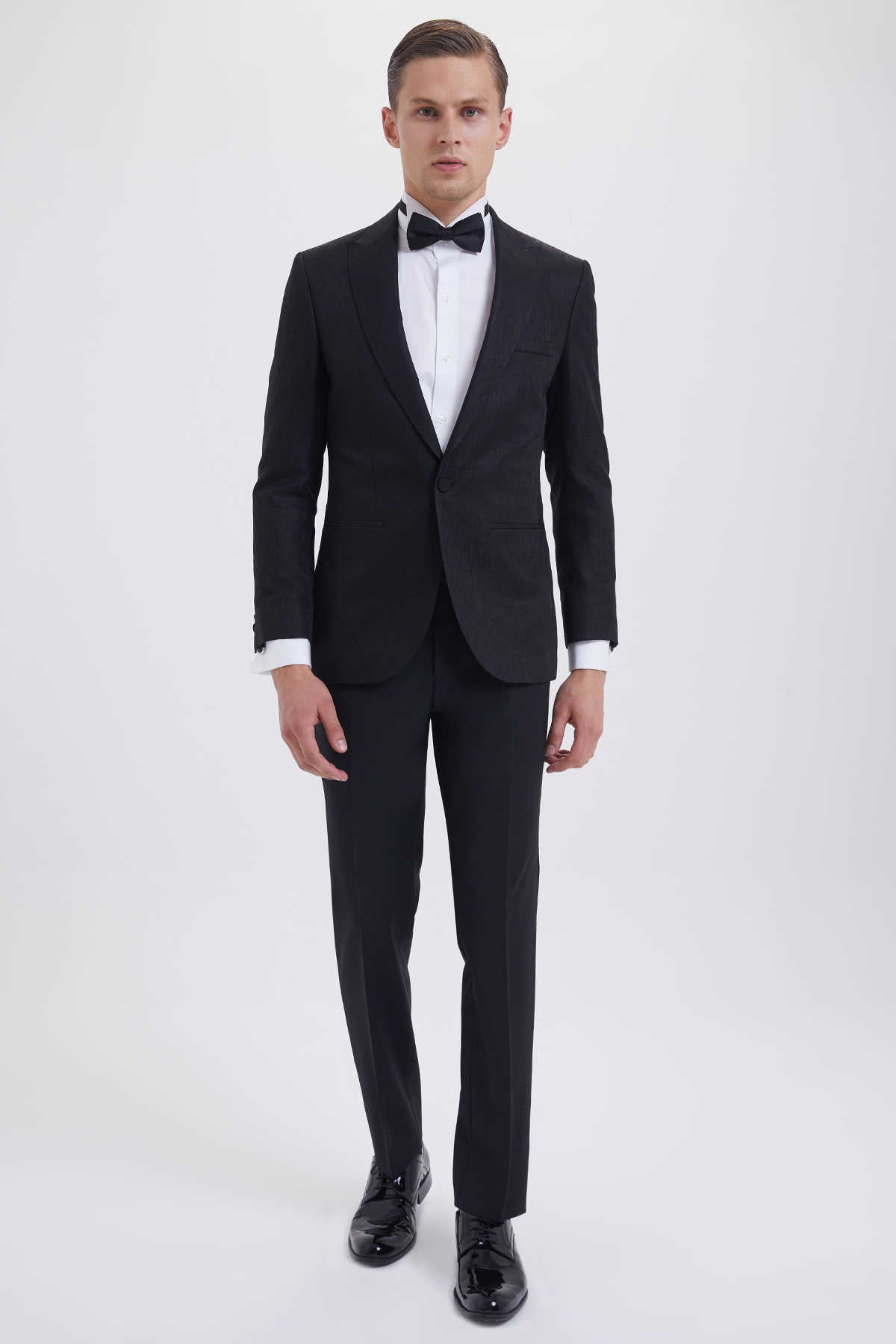 Slim Fit Black Peak Lapel Wool Blend Classic Tuxedo - SAYKI