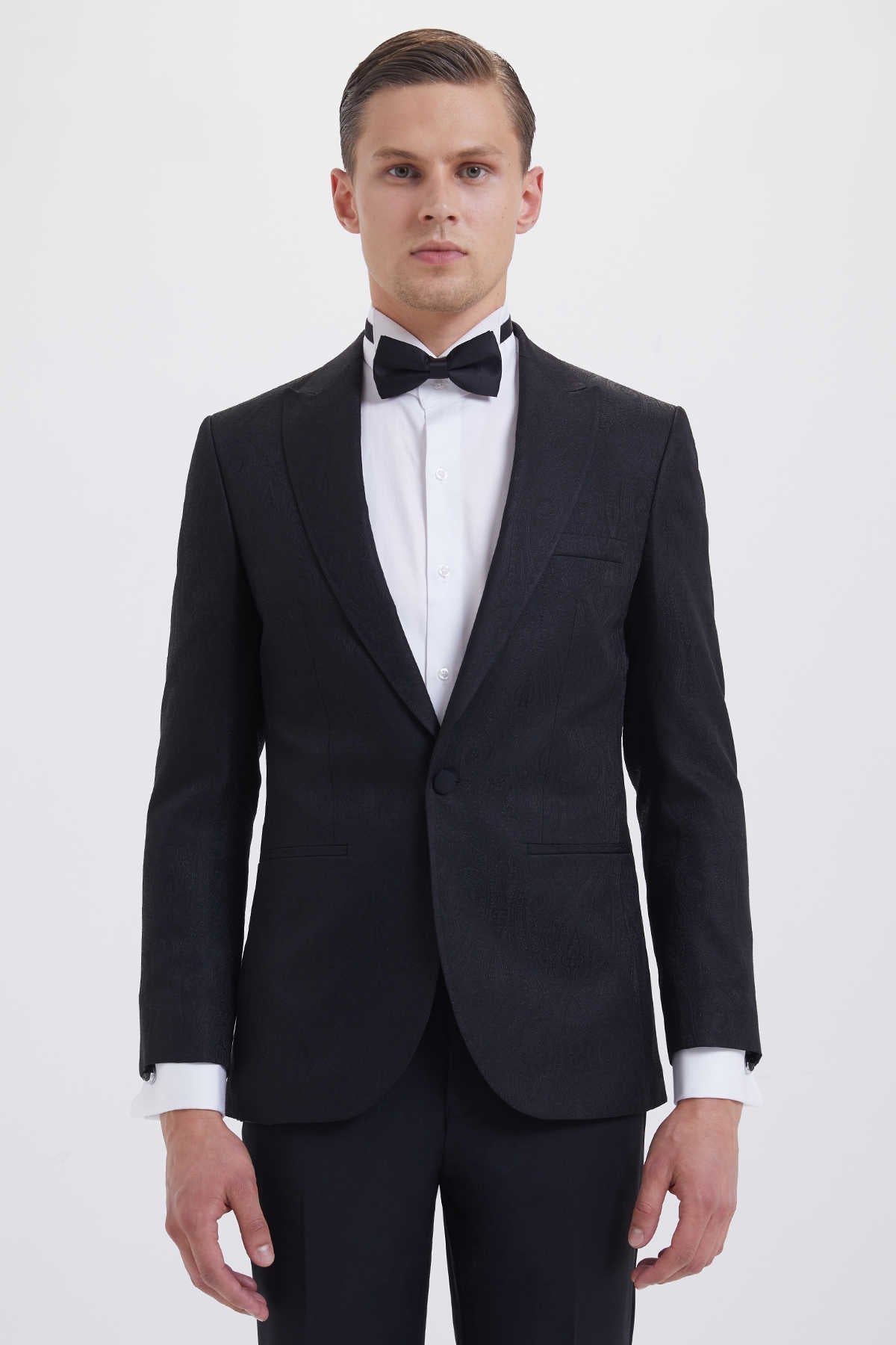 Slim Fit Black Peak Lapel Wool Blend Classic Tuxedo - SAYKI