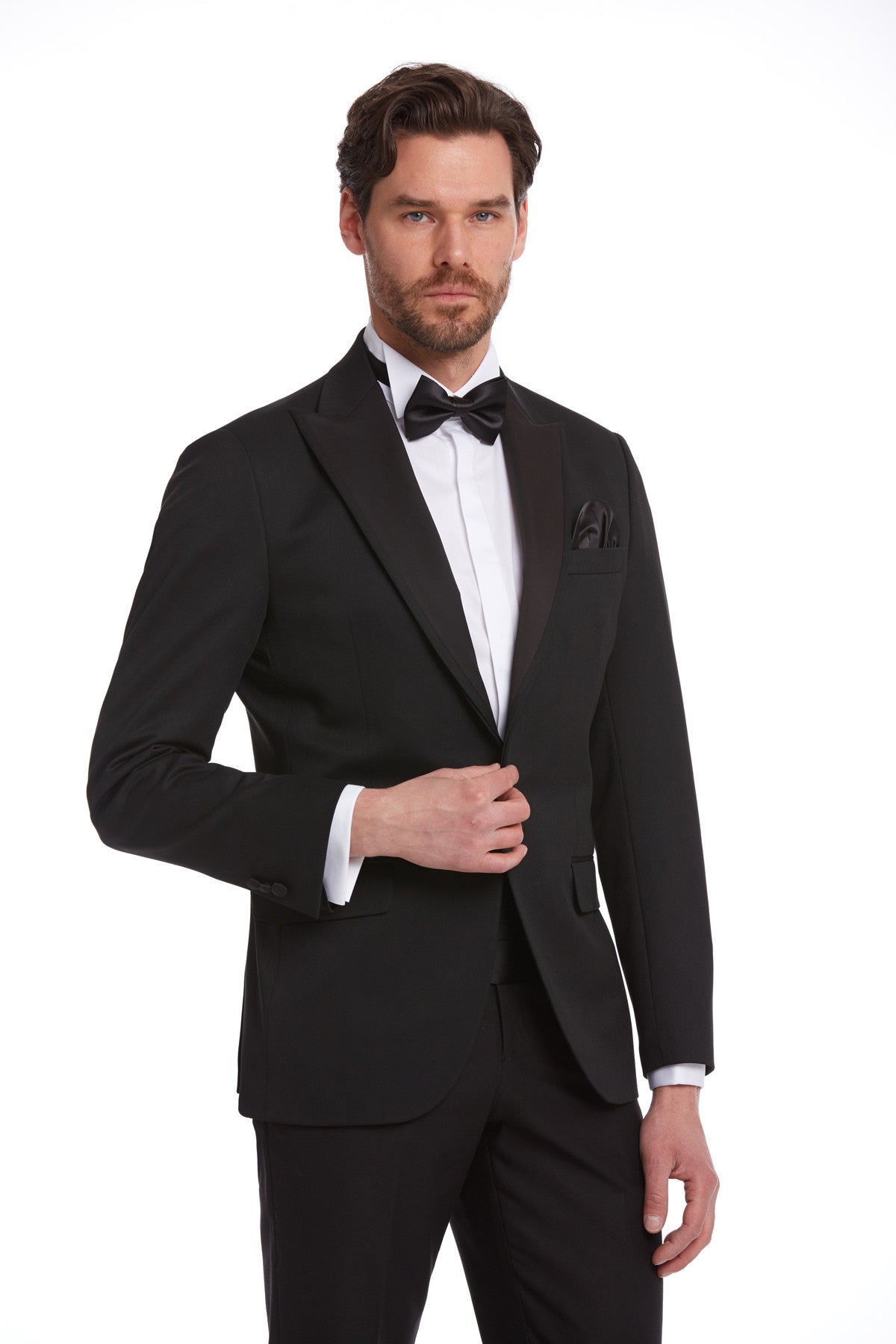 Slim Fit Black Release Peak Lapel Classic Tuxedo - SAYKI