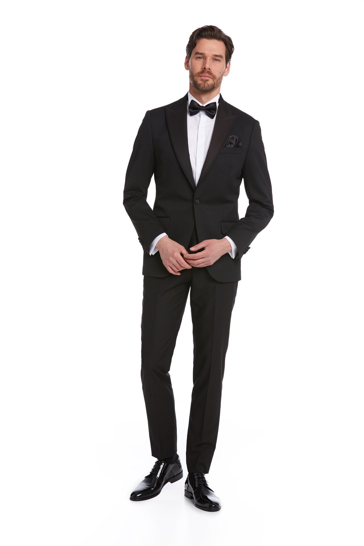 Slim Fit Black Release Peak Lapel Classic Tuxedo - SAYKI