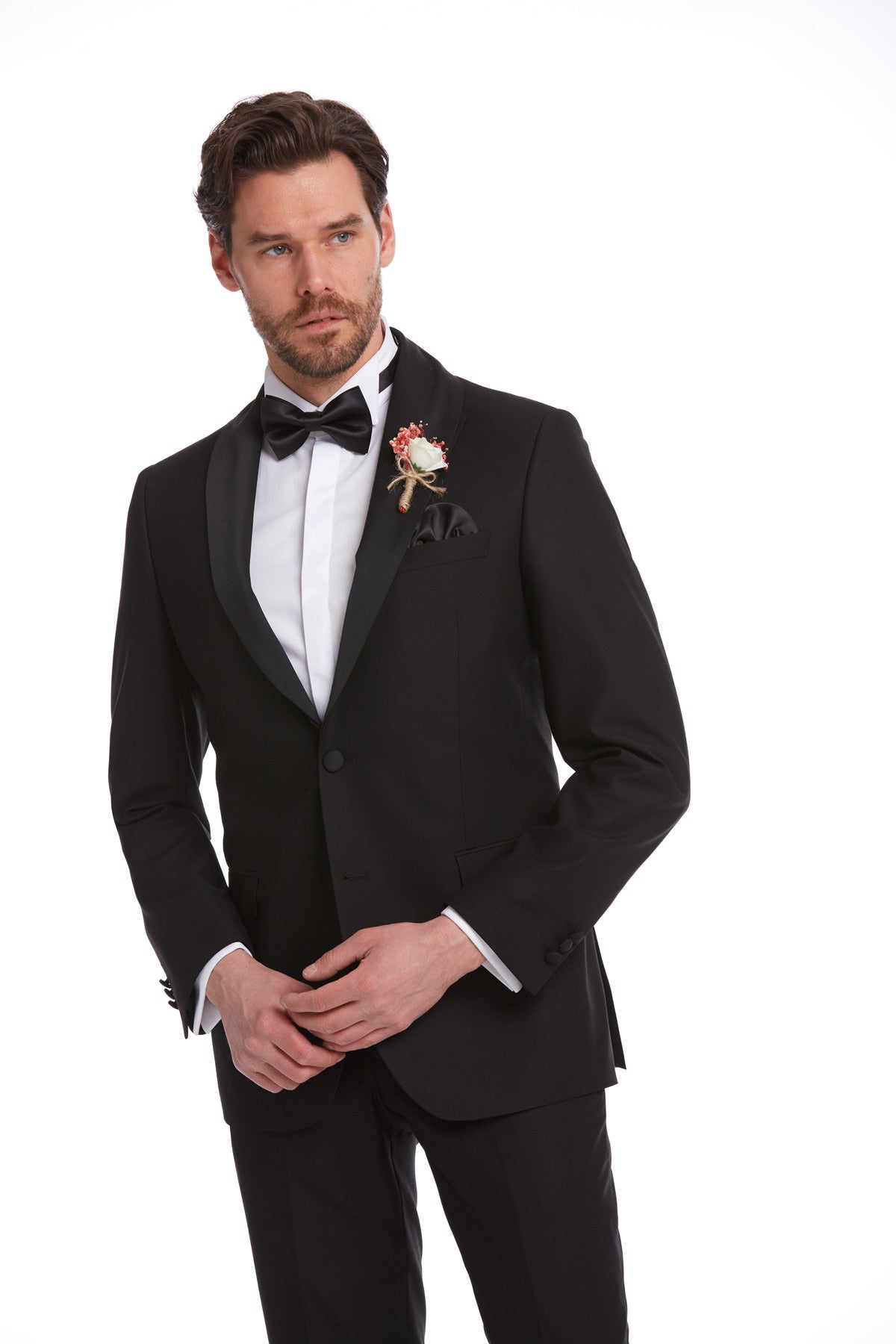 Slim Fit Black Release Shawl Lapel Classic Tuxedo - SAYKI