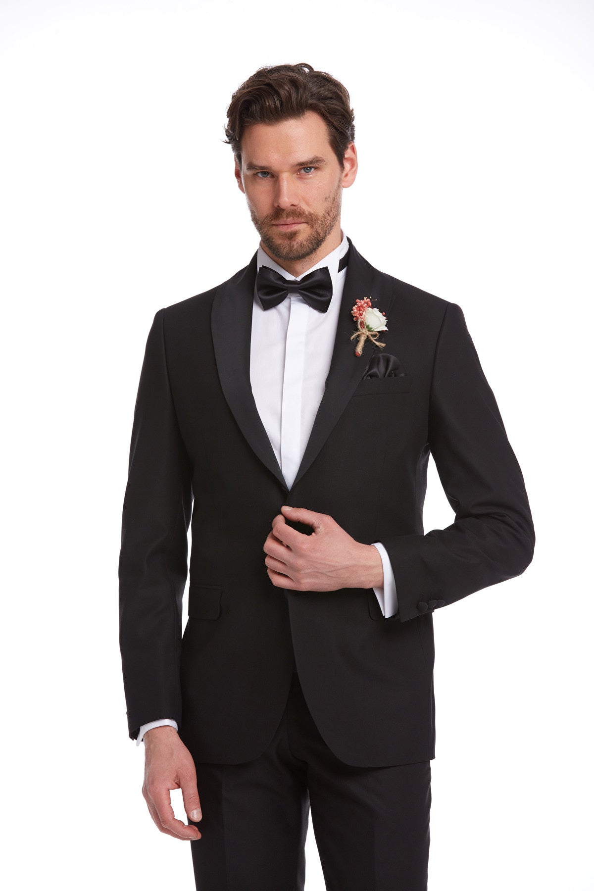 Slim Fit Black Release Shawl Lapel Classic Tuxedo - SAYKI