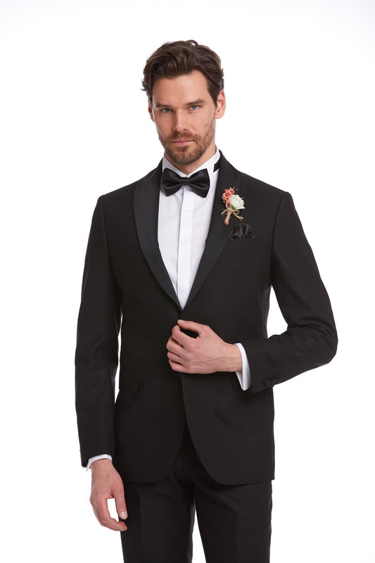 Slim Fit Black Release Shawl Lapel Classic Tuxedo - SAYKI
