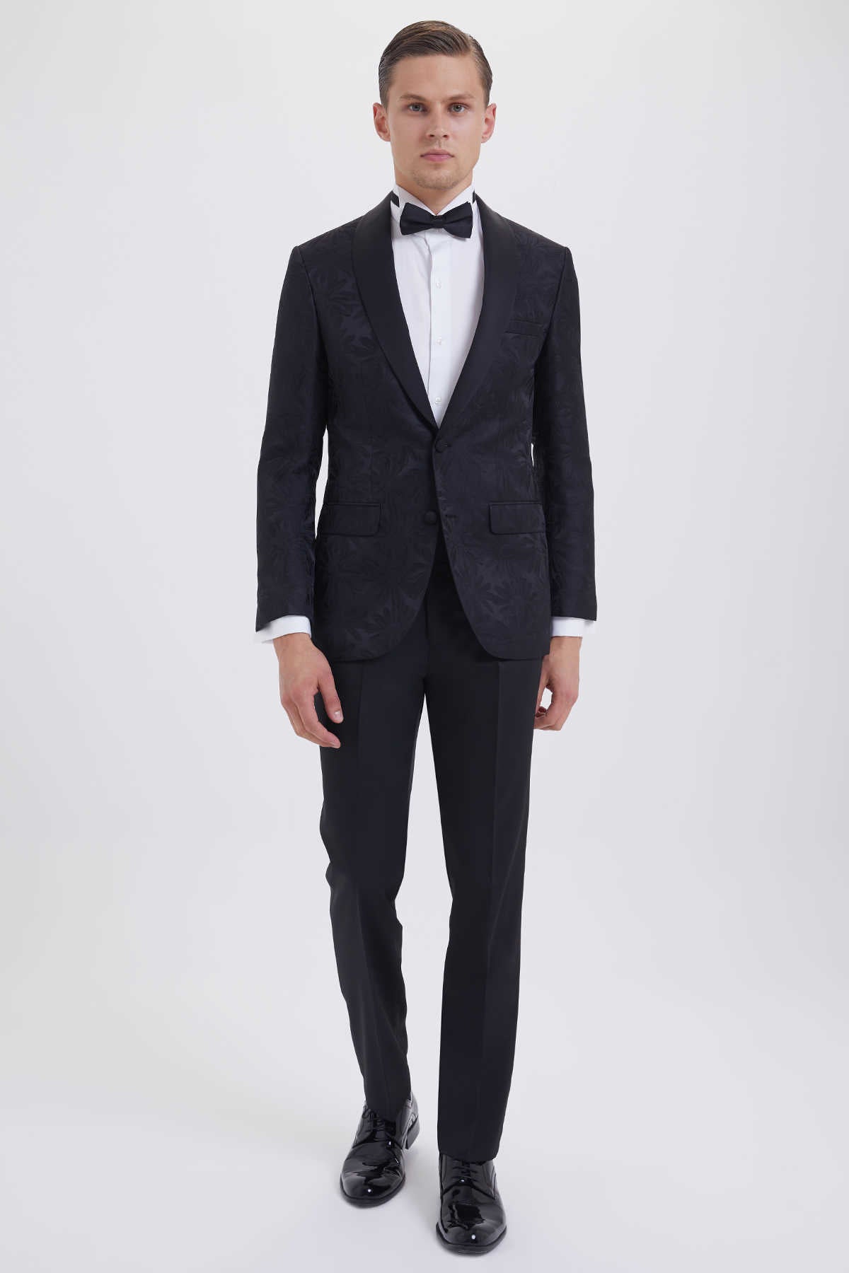Slim Fit Black Shawl Lapel Patterned Classic Tuxedo - SAYKI