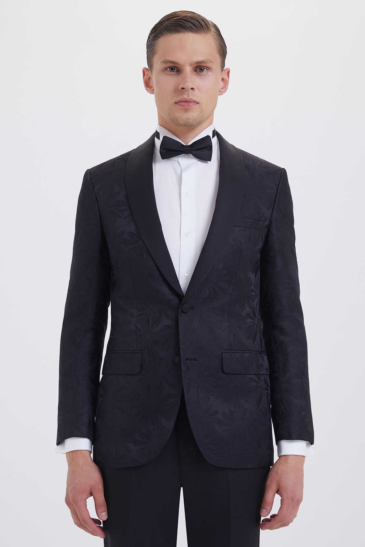 Slim Fit Black Shawl Lapel Patterned Classic Tuxedo - SAYKI
