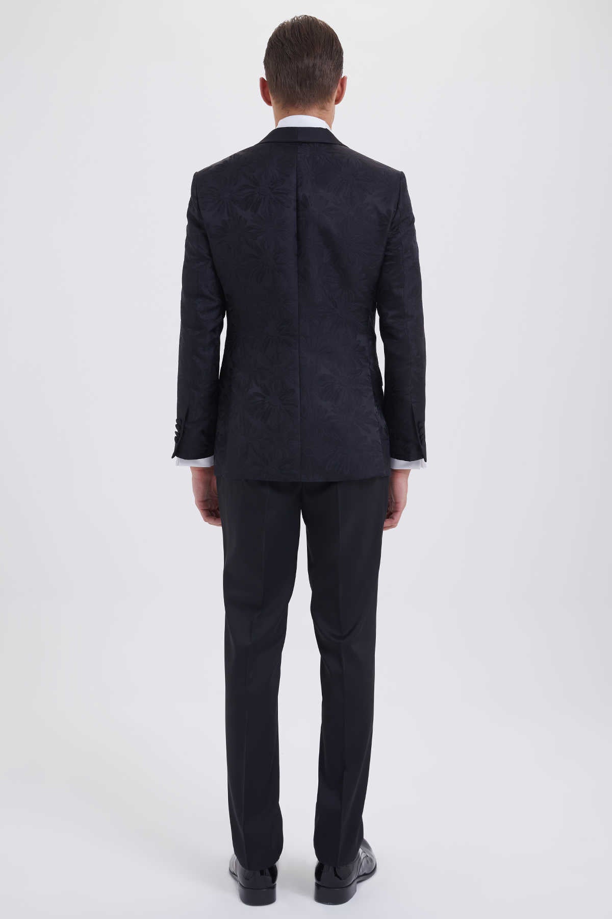 Slim Fit Black Shawl Lapel Patterned Classic Tuxedo - SAYKI