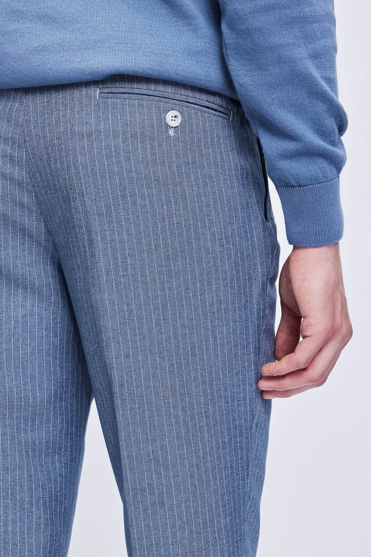 Slim Fit Blue Peak Lapel Striped Double-Breasted Classic