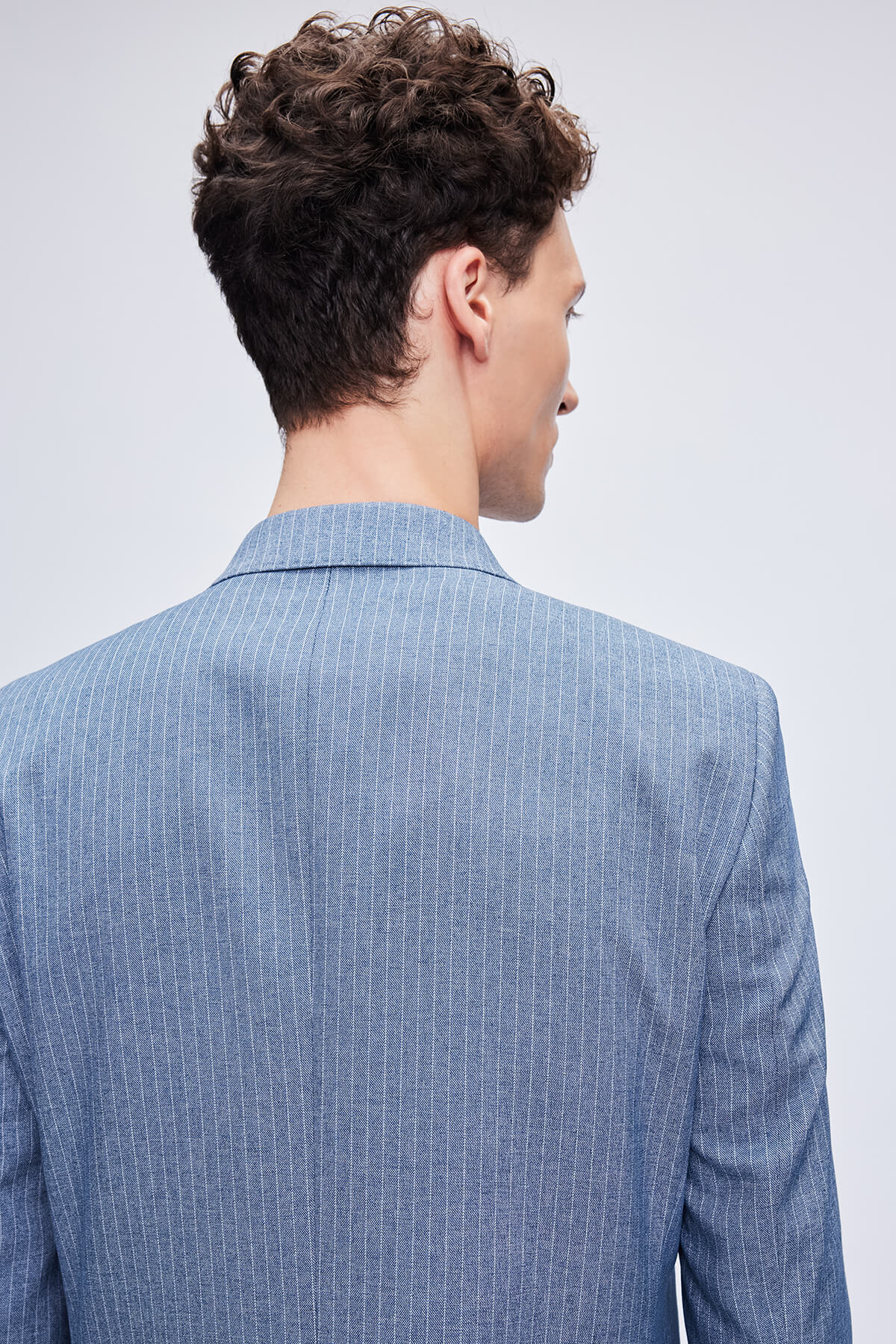 Slim Fit Blue Peak Lapel Striped Double-Breasted Classic