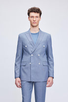 Slim Fit Blue Peak Lapel Striped Double-Breasted Classic