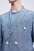 Slim Fit Blue Peak Lapel Striped Double-Breasted Classic