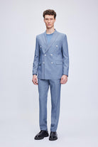 Slim Fit Blue Peak Lapel Striped Double-Breasted Classic