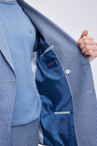 Slim Fit Blue Peak Lapel Striped Double-Breasted Classic