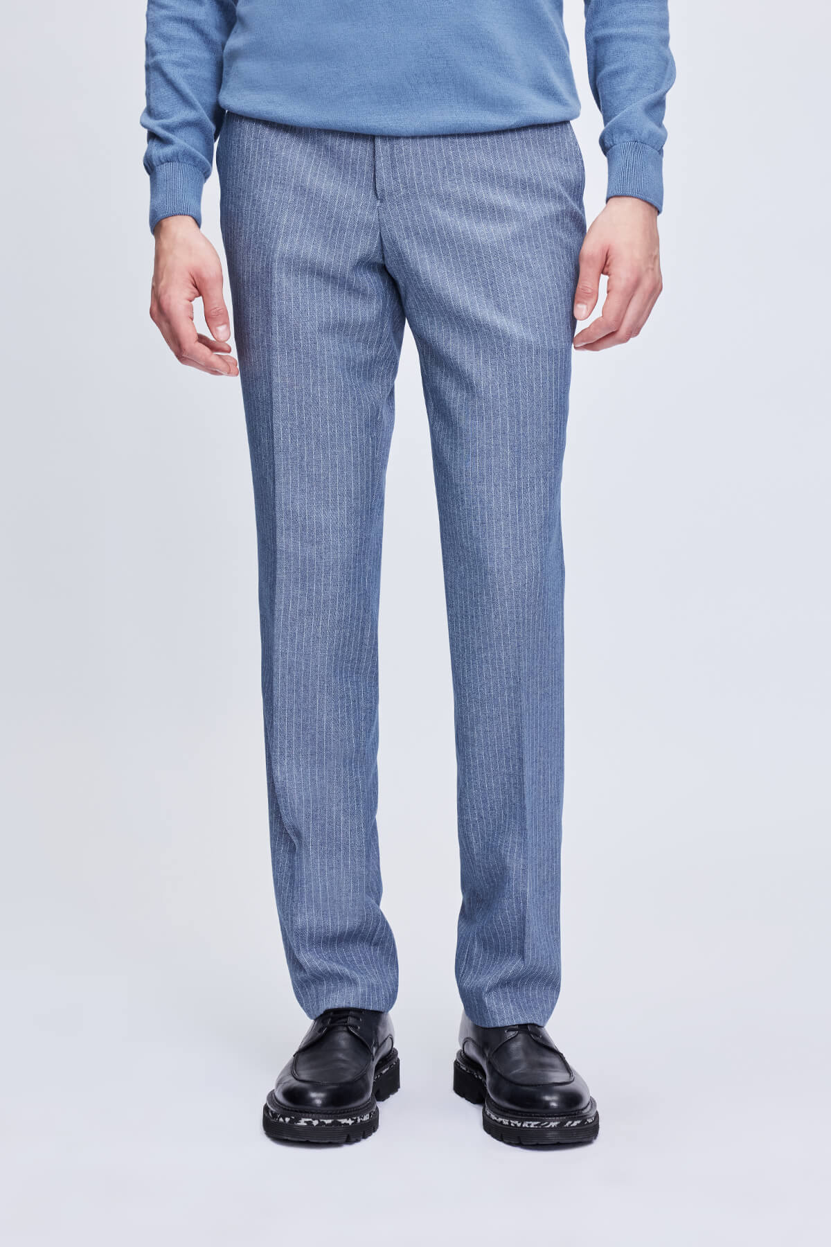 Slim Fit Blue Peak Lapel Striped Double-Breasted Classic