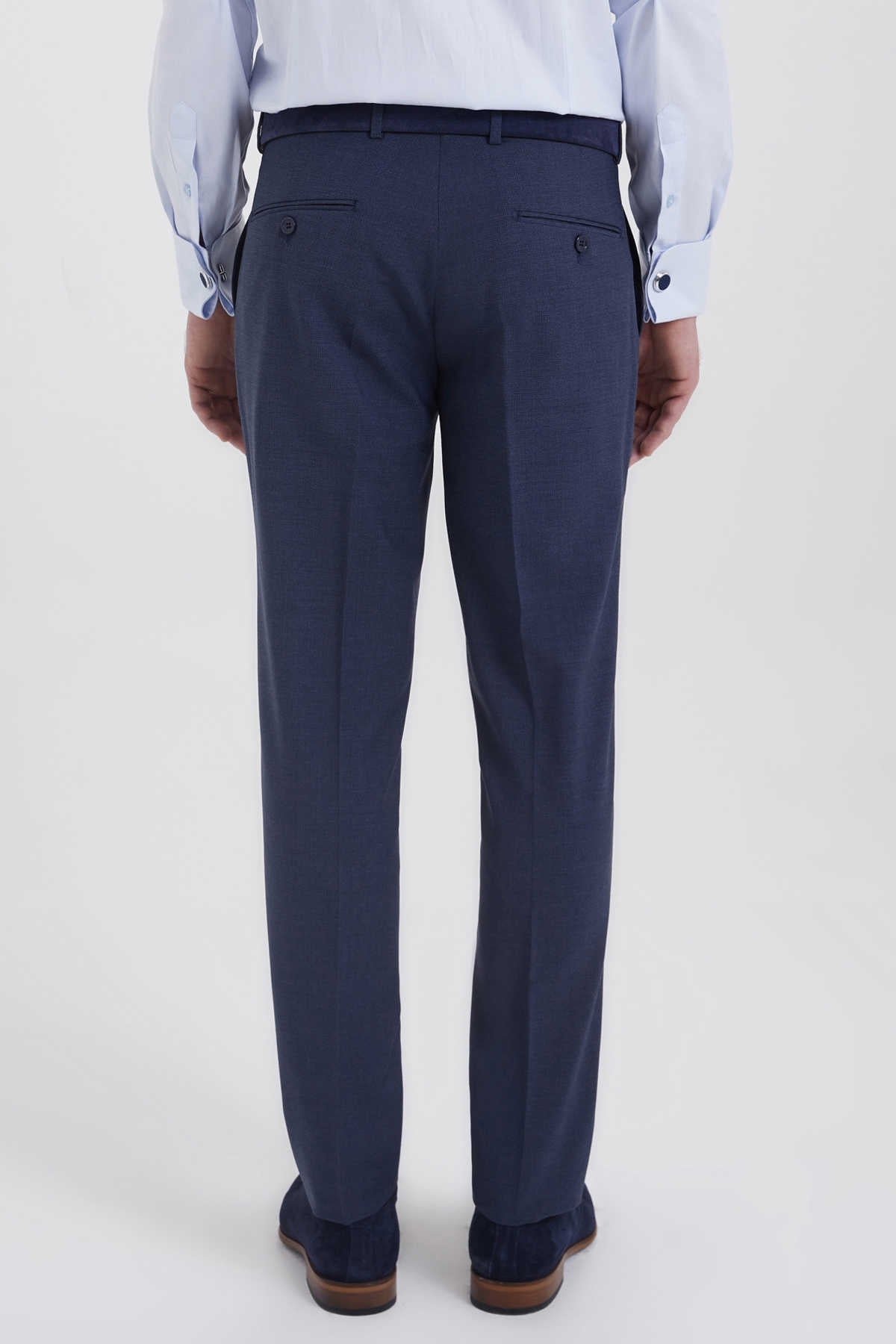 Slim Fit Blue Side Pocket Low Waist Wool Dress Pants - SAYKI