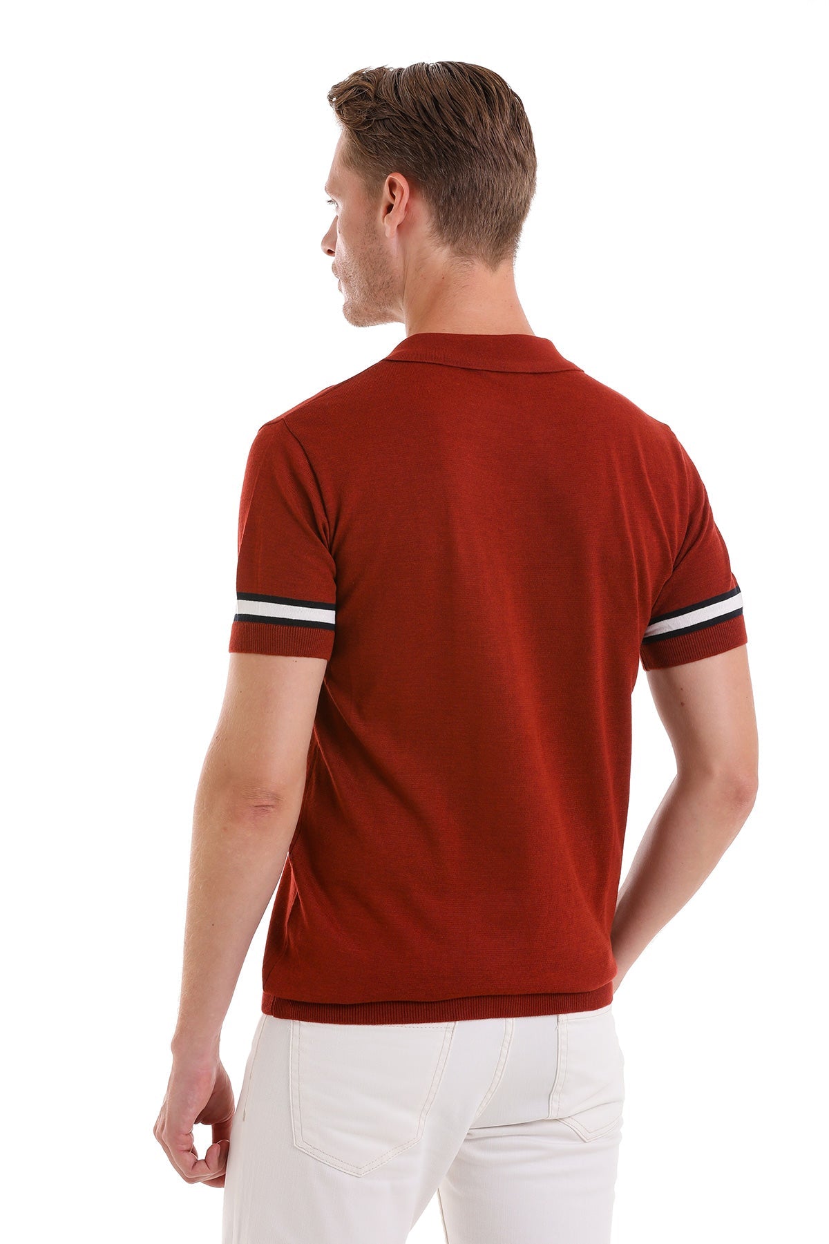 Slim Fit Brick Knit Polo T-Shirt - SAYKI