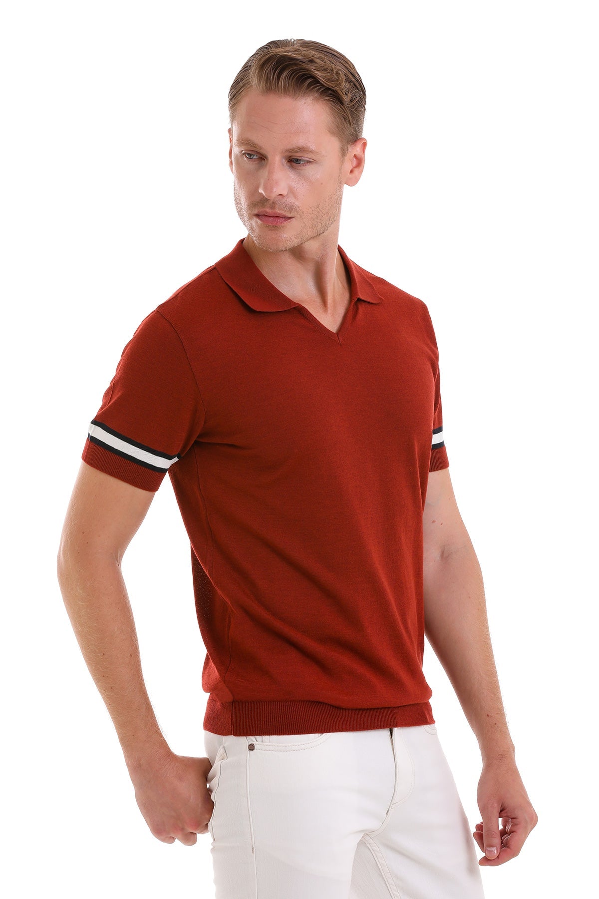 Slim Fit Brick Knit Polo T-Shirt - SAYKI