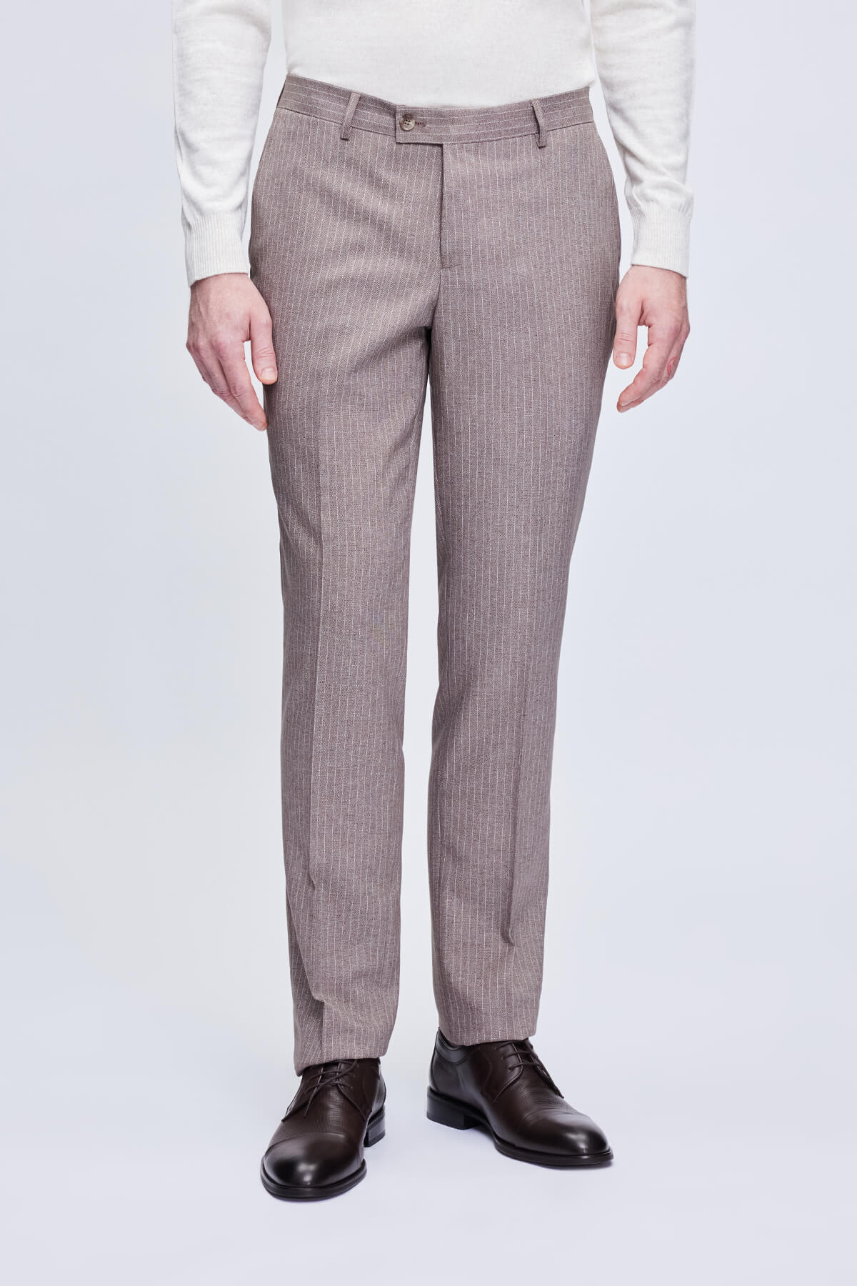 Slim Fit Brown Peak Lapel Striped Double-Breasted Classic