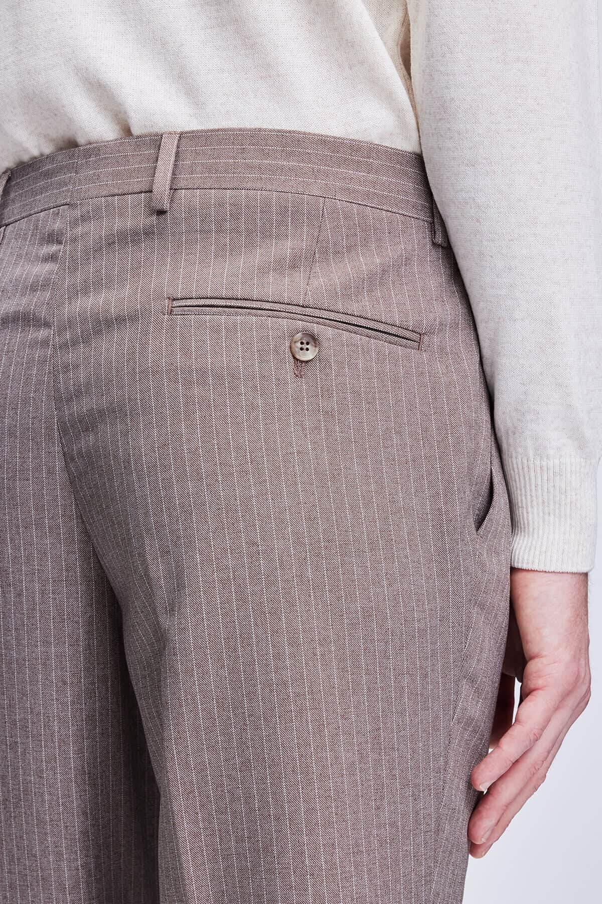 Slim Fit Brown Peak Lapel Striped Double-Breasted Classic