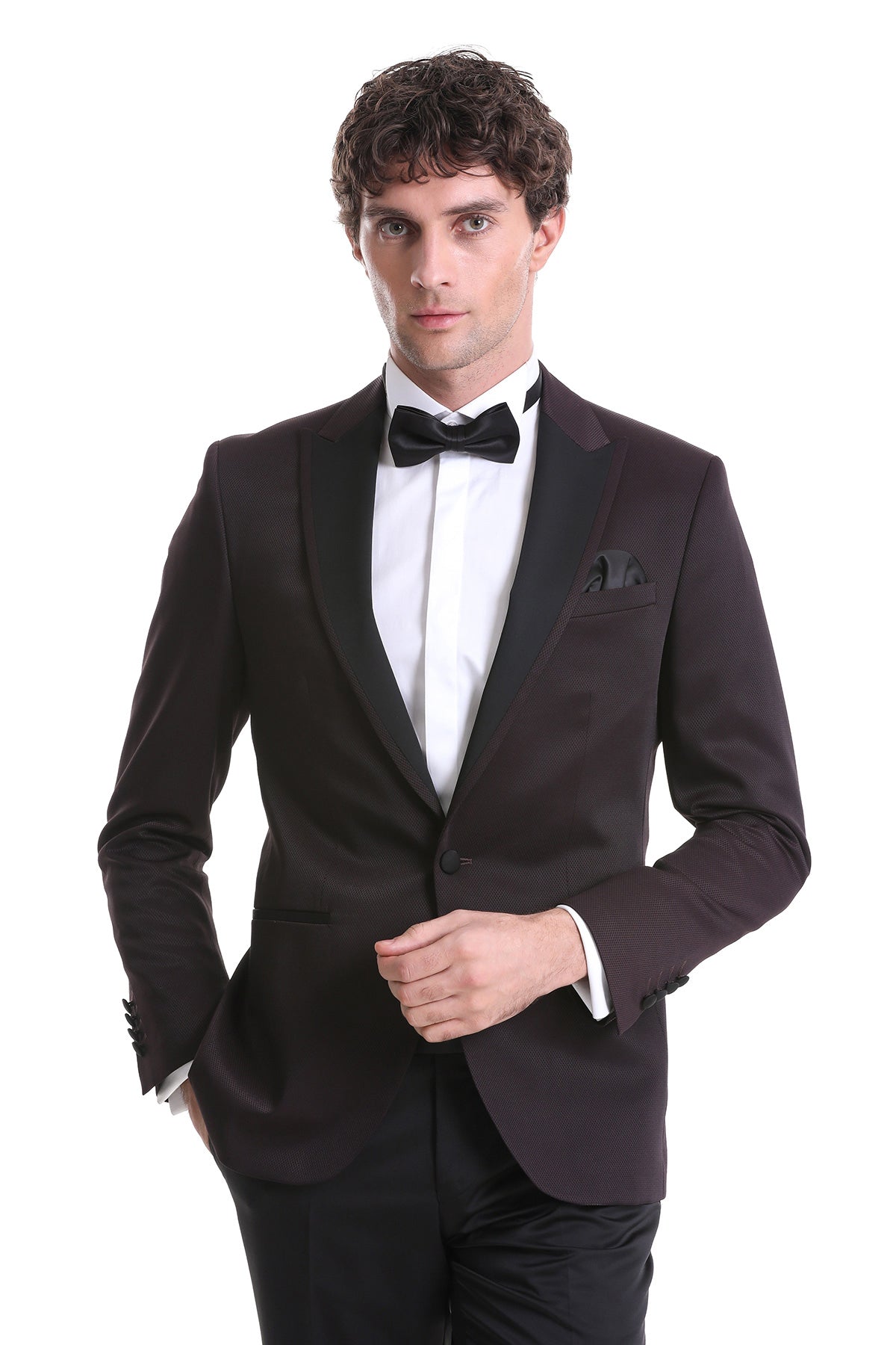Slim Fit Burgundy Peak Lapel Classic Tuxedo - SAYKI