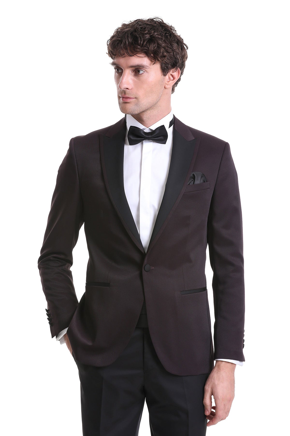 Slim Fit Burgundy Peak Lapel Classic Tuxedo - SAYKI