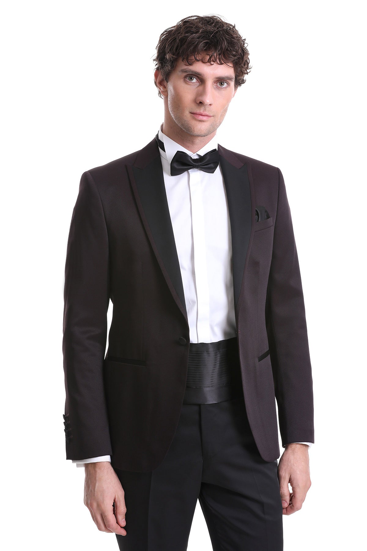 Slim Fit Burgundy Peak Lapel Classic Tuxedo - SAYKI