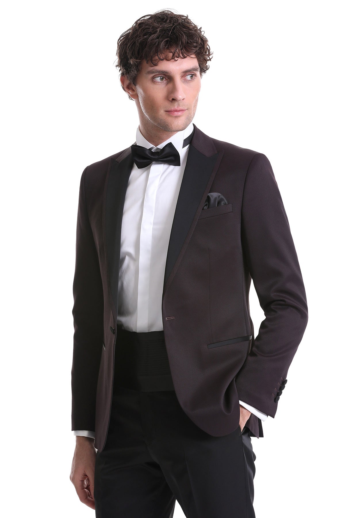 Slim Fit Burgundy Peak Lapel Classic Tuxedo - SAYKI