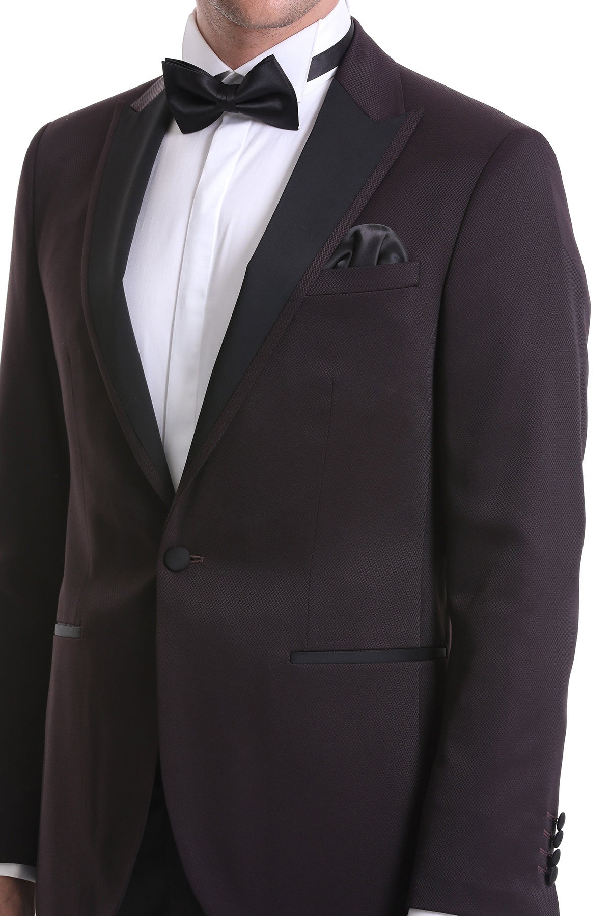 Slim Fit Burgundy Peak Lapel Classic Tuxedo - SAYKI