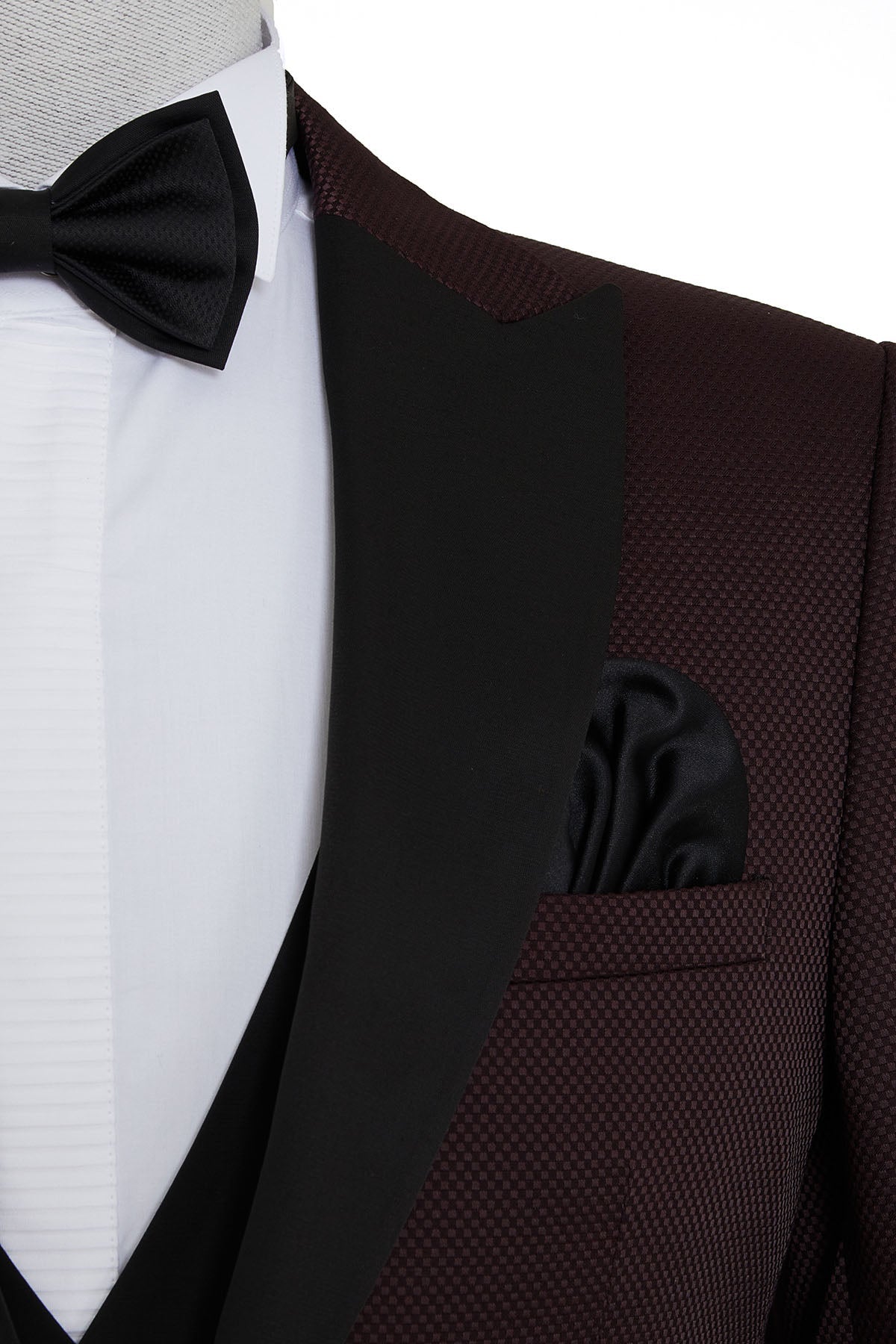 Slim Fit Burgundy Peak Lapel Classic Tuxedo with Vest