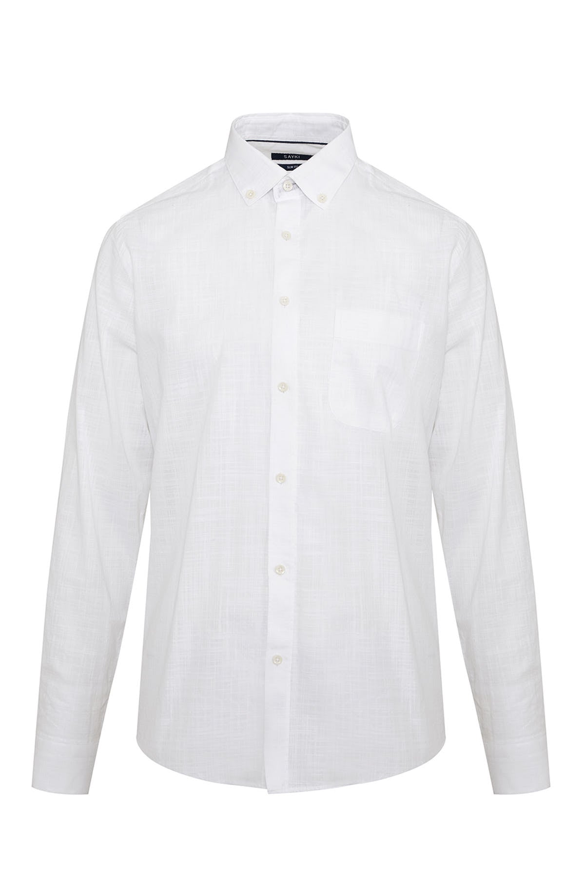 Slim Fit Button-Down 100% Cotton White Casual Shirt - SAYKI