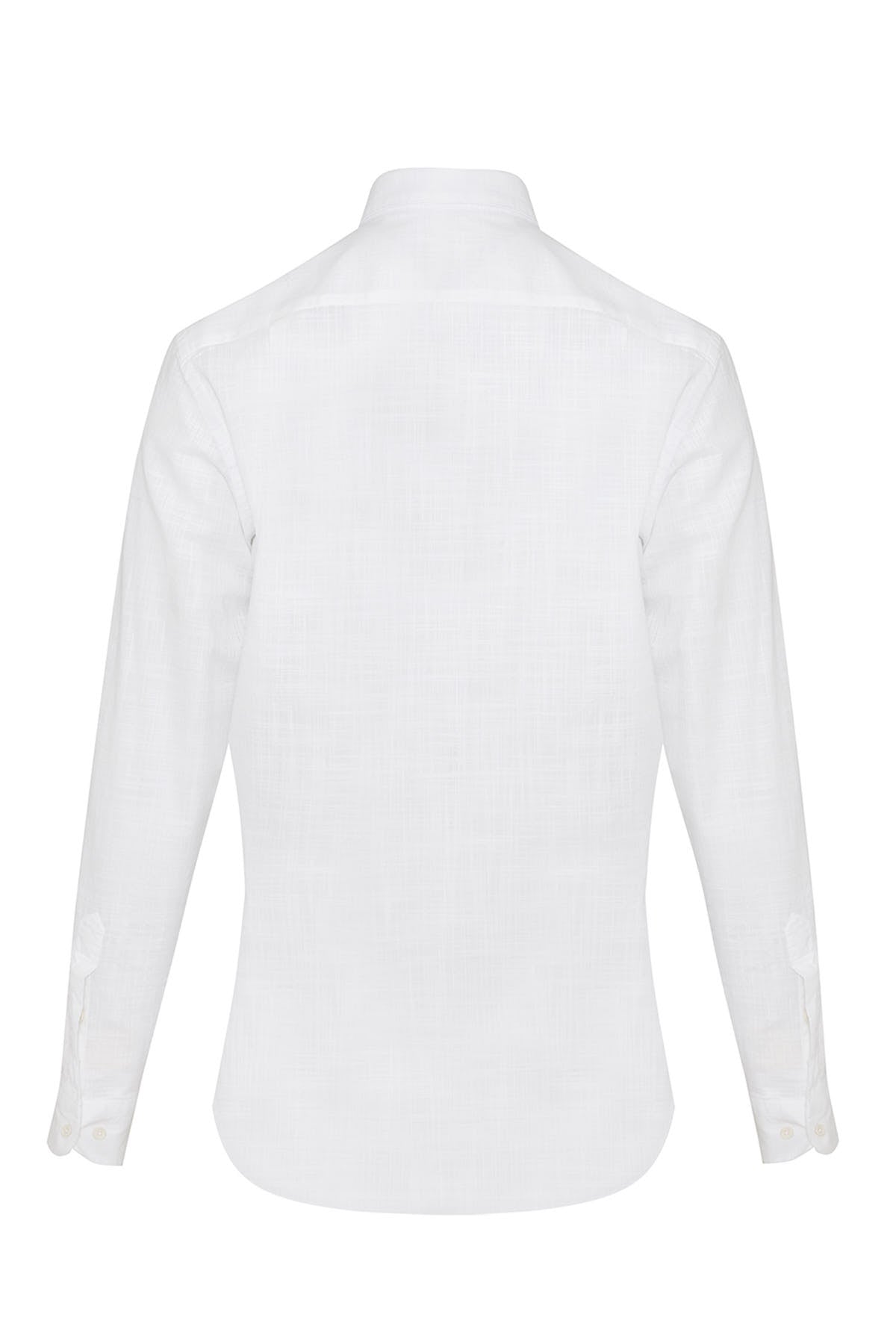 Slim Fit Button-Down 100% Cotton White Casual Shirt - SAYKI